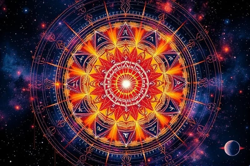 Dynamic digital painting of a birth chart with planetary transits
