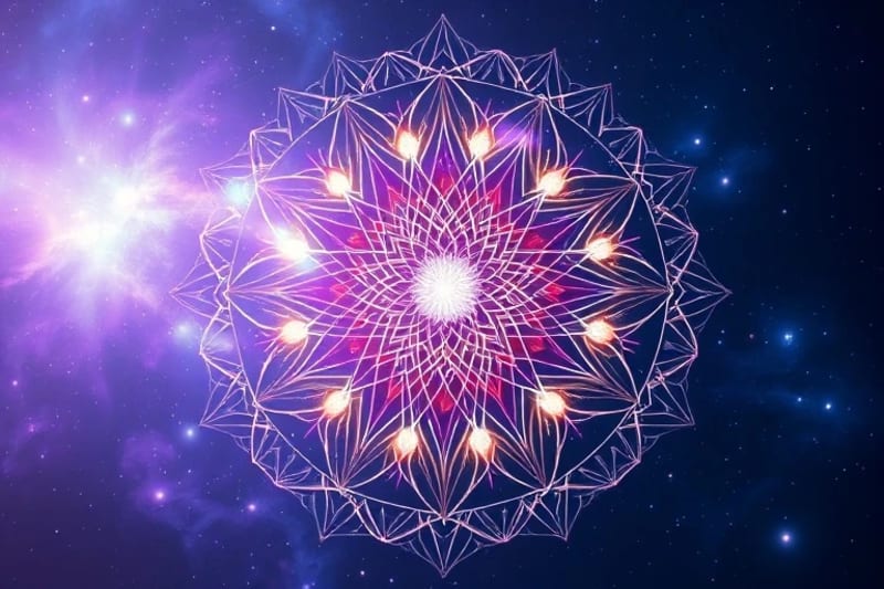 Representación abstracta de linaje ancestral con hilos de luz y sombra que conectan generaciones