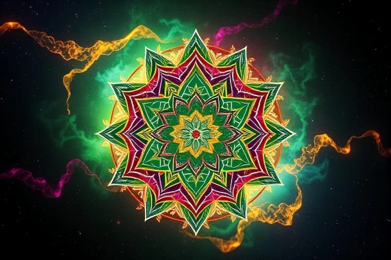 Surreal 3D render of a cosmic egg within a vibrant nebula, symbolizing creation, fertility, and spiritual connection.