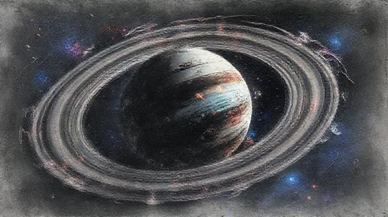 Abstract digital painting of orbital mechanics and gravity assist, with an integrated AI neural network calculating trajectories.