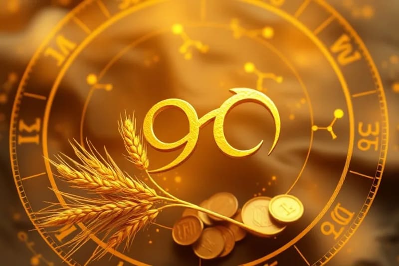 Símbolos de abundancia rúnica con trigo y monedas
