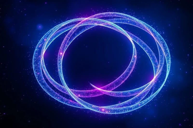 Render 3D abstracto que ilustra la transformación energética y los ciclos de evolución kármica del alma.