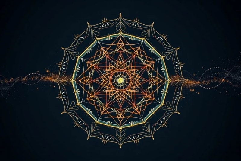 Stylized depiction of a balance scale with traditional divination tools on one side and digital data streams on the other, symbolizing the ethical considerations of AI prediction.