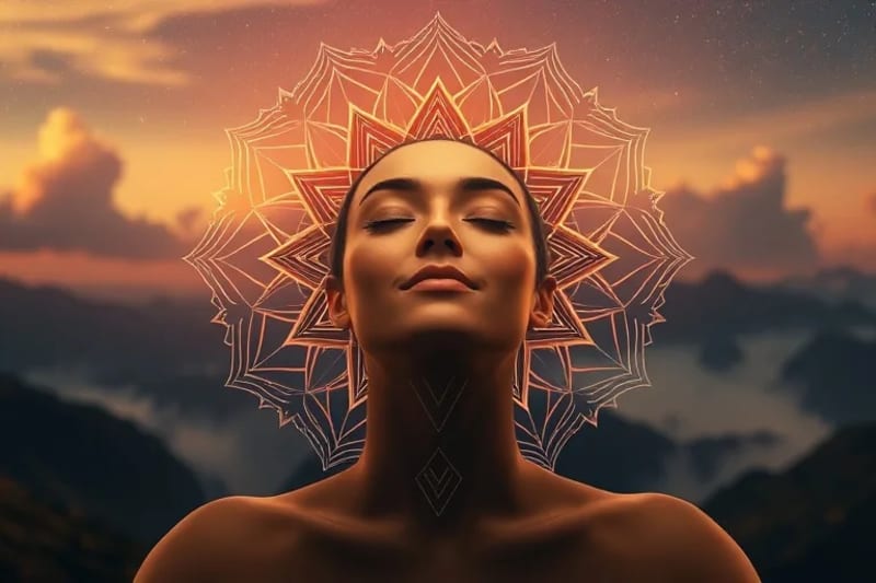 Person meditating in a serene natural setting, radiating peace and receptivity