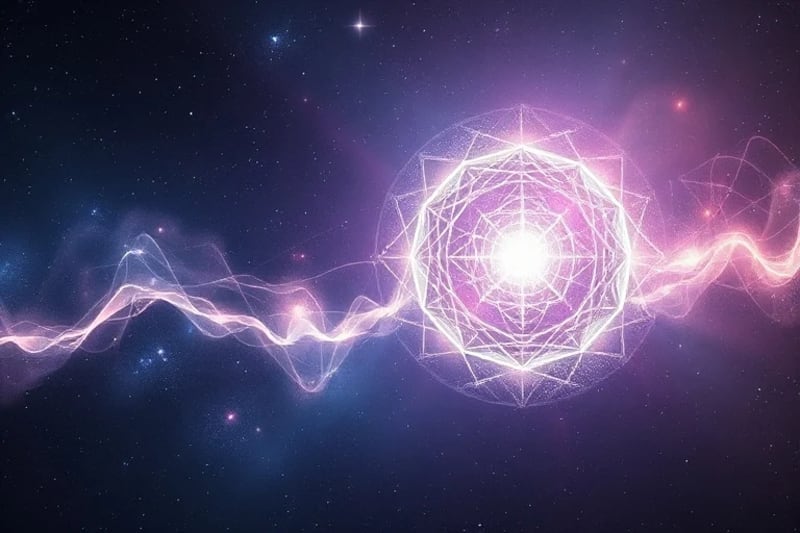 Two abstract, glowing energy fields gently intertwining, representing astrological compatibility and energetic resonance