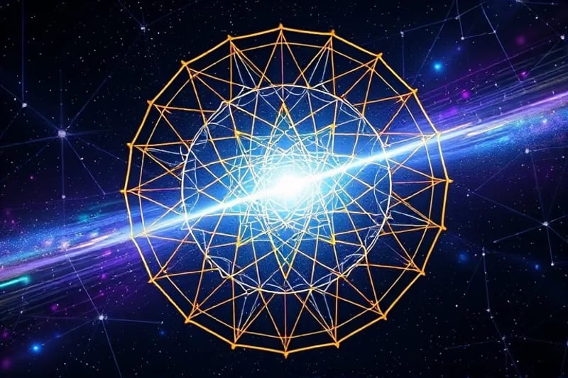 Abstract representation of consciousness manifesting reality with geometric patterns