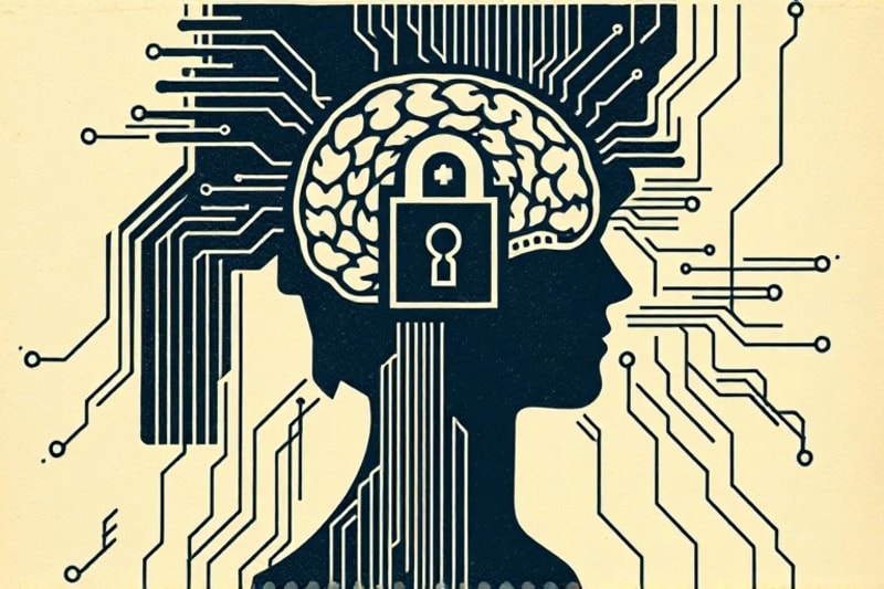 Cerebro protegido con un candado digital, simbolizando la privacidad mental