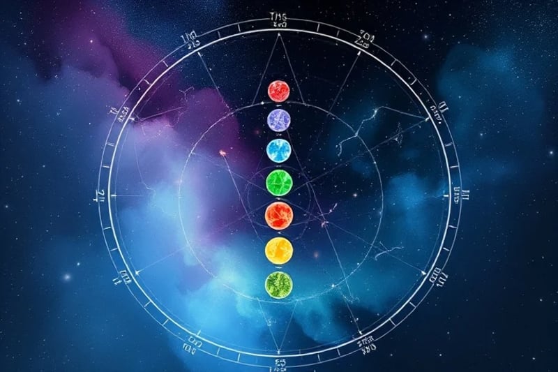 Chakras representados con patrones geométricos y luz