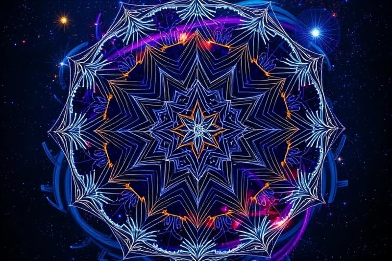 Abstract 3D render of interconnected geometric shapes and luminous energy pathways.