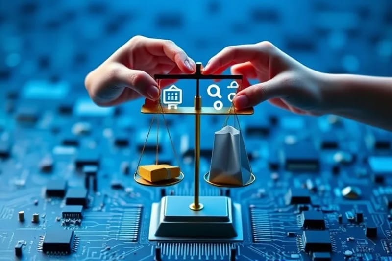 Vector art illustrating ethical balance between data privacy and commercial gain