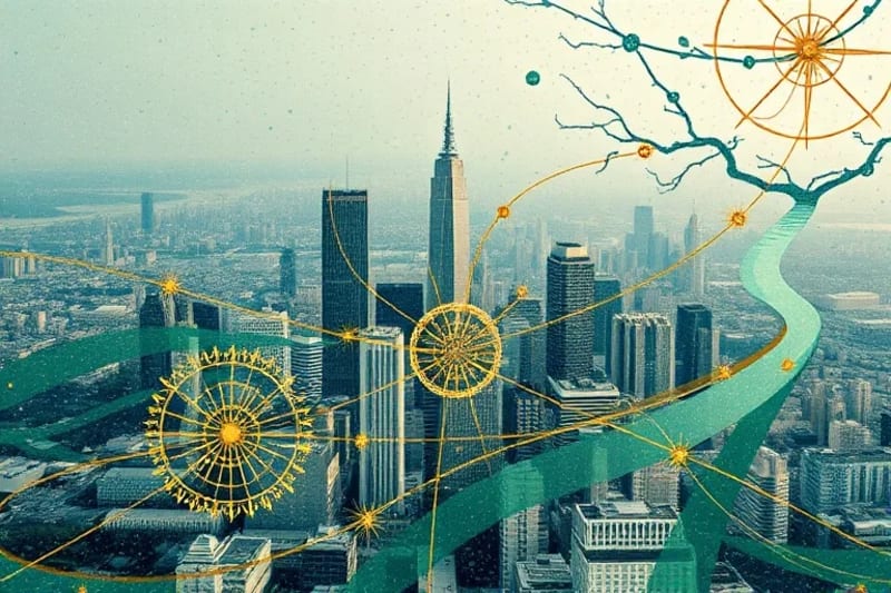 Abstract urban map with natural and cosmic patterns