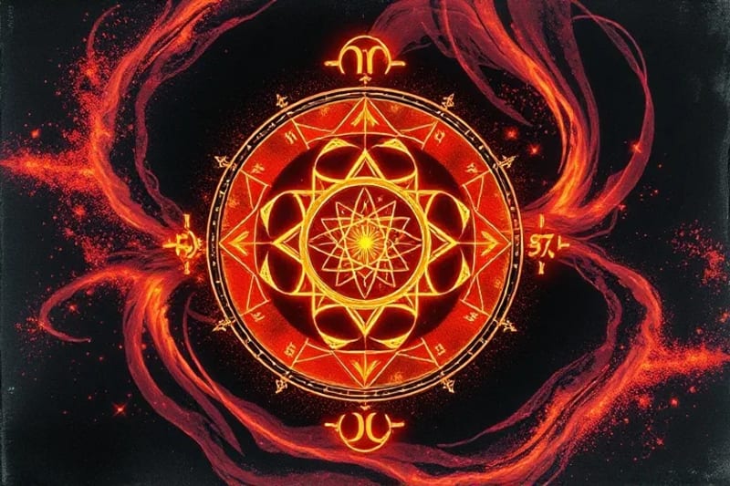 Intricate glowing sigils forming geometric patterns
