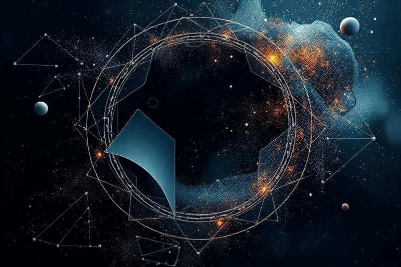 Sound waves transforming into celestial bodies and constellations