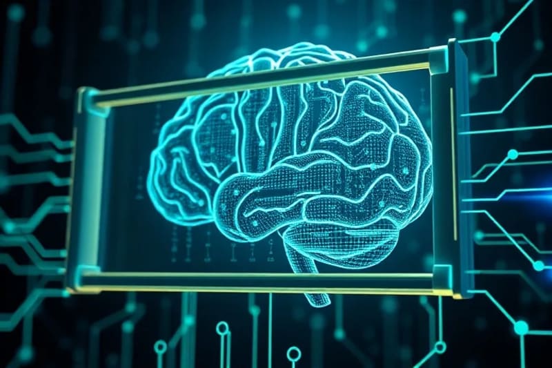 Representación artística de redes neuronales y flujo de datos, simbolizando la inteligencia artificial.