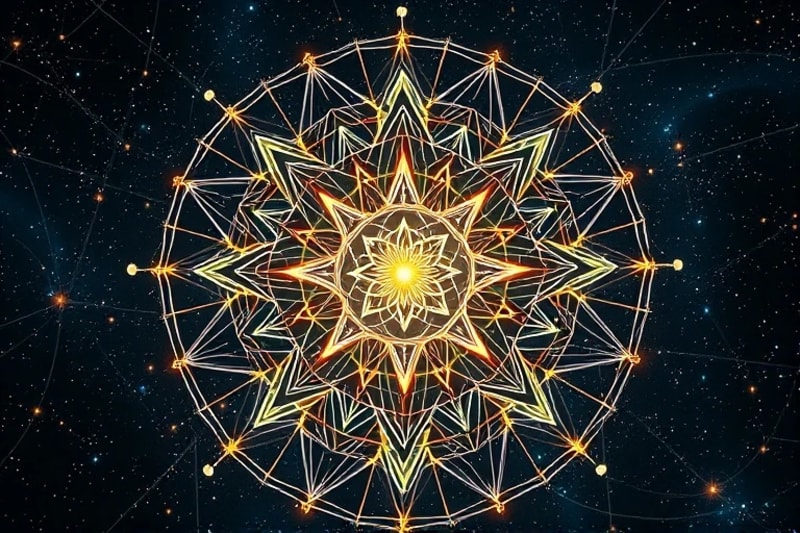 Intricate glowing neural network in cosmic background with thought patterns
