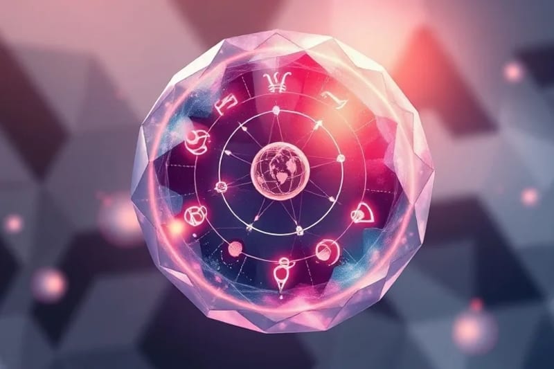Watercolor depiction of a human cell with subtle planetary symbols within, showing celestial influence