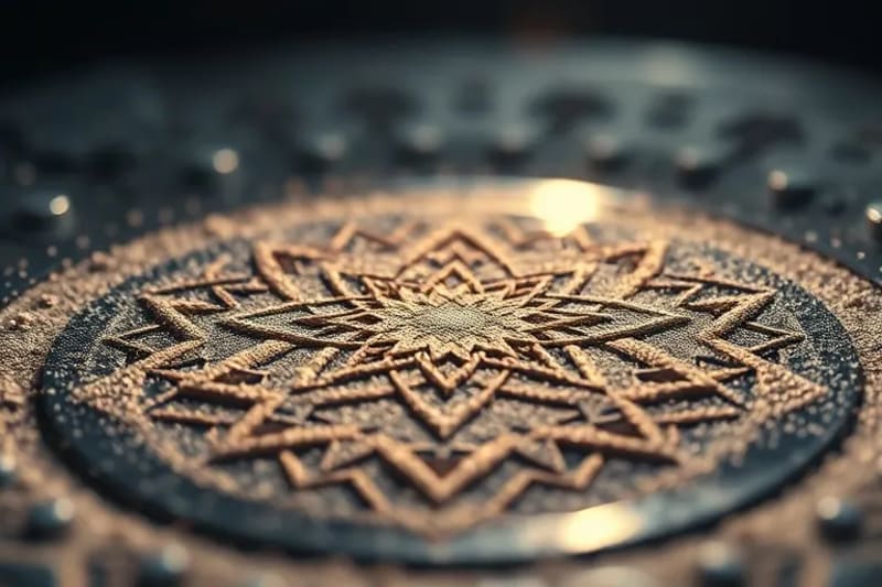 Intricate cymatic patterns formed by sound waves on a vibrating surface