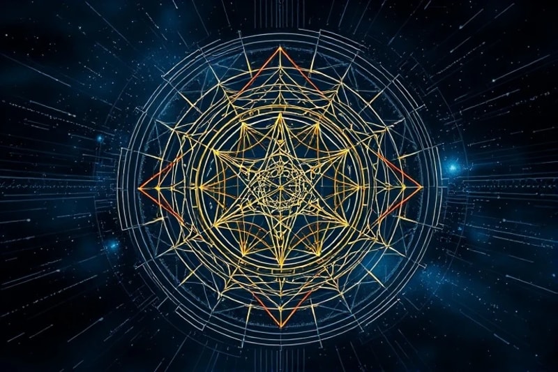 Abstract digital painting showing data streams merging with ancient divinatory symbols, illustrating the fusion of technology and tradition with ethical boundaries.