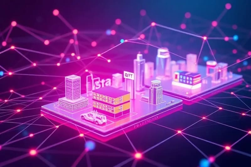 Abstract vector art showing interconnected metaverse business models