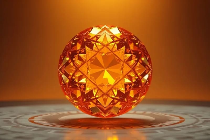 3D render of a vibrant Sunstone crystal emitting golden light