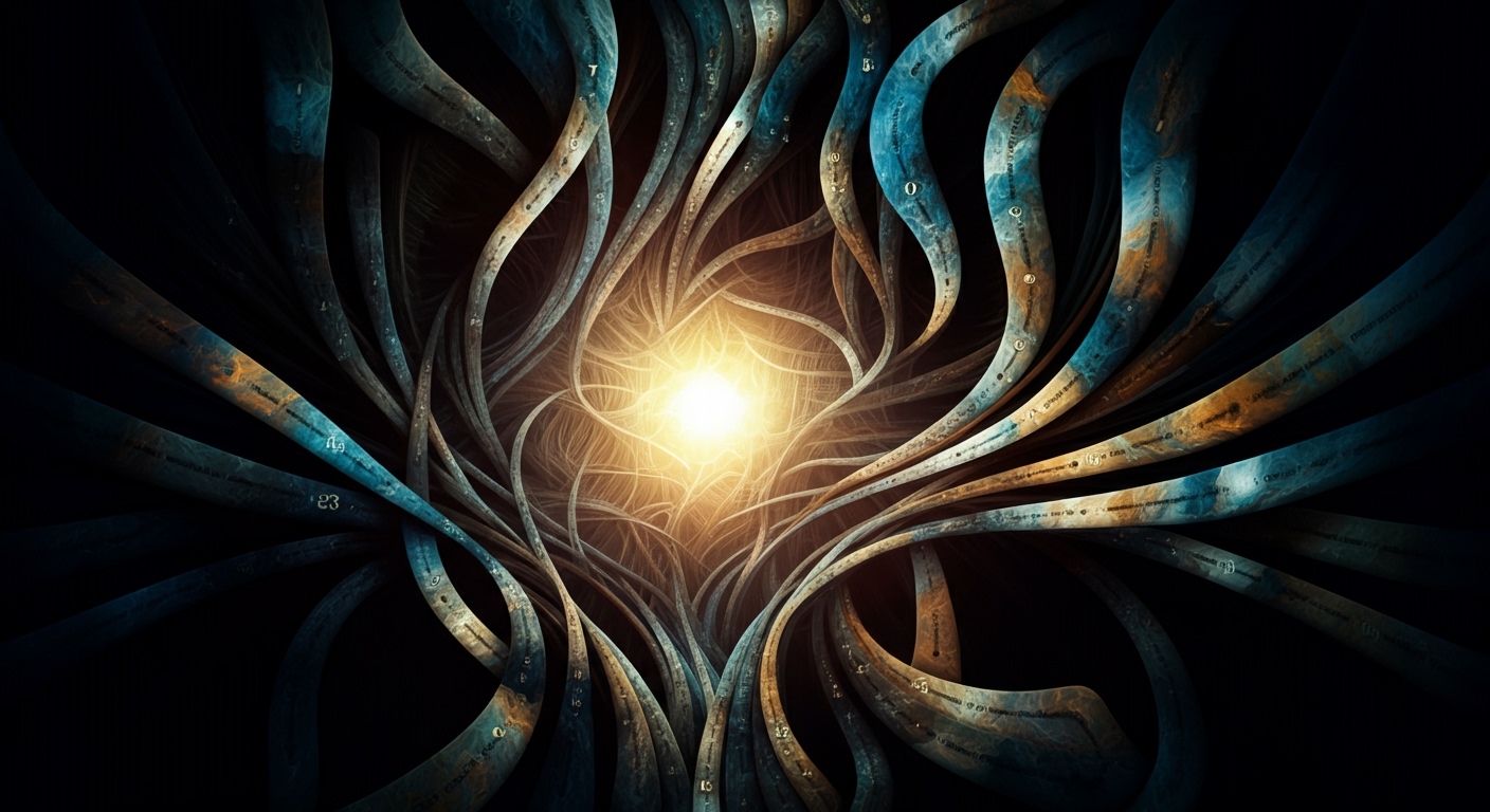 Diagrama abstracto de la interconexión de factores genéticos, sociales y mentales en el comportamiento