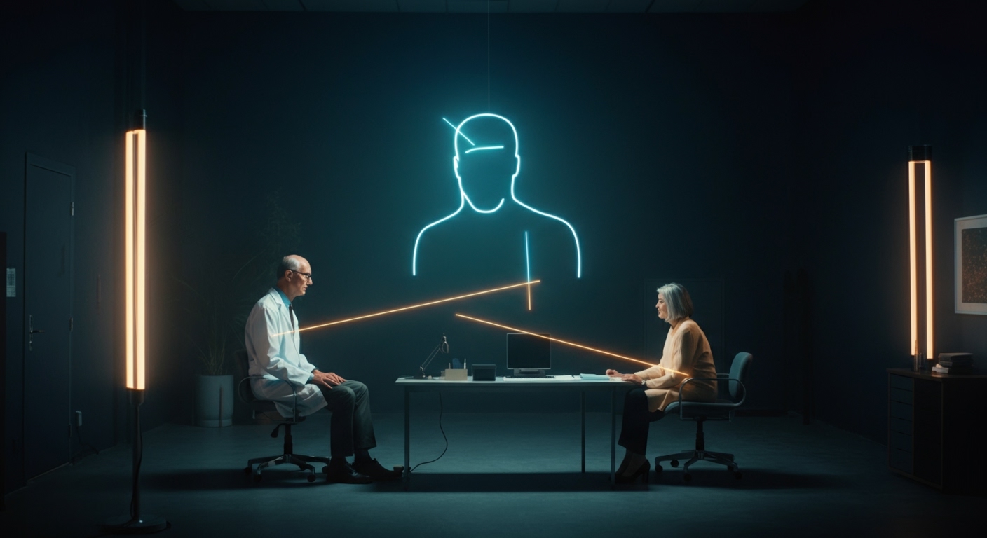 Abstracto de un profesional de la salud mental ofreciendo apoyo, figuras estilizadas sin rostros