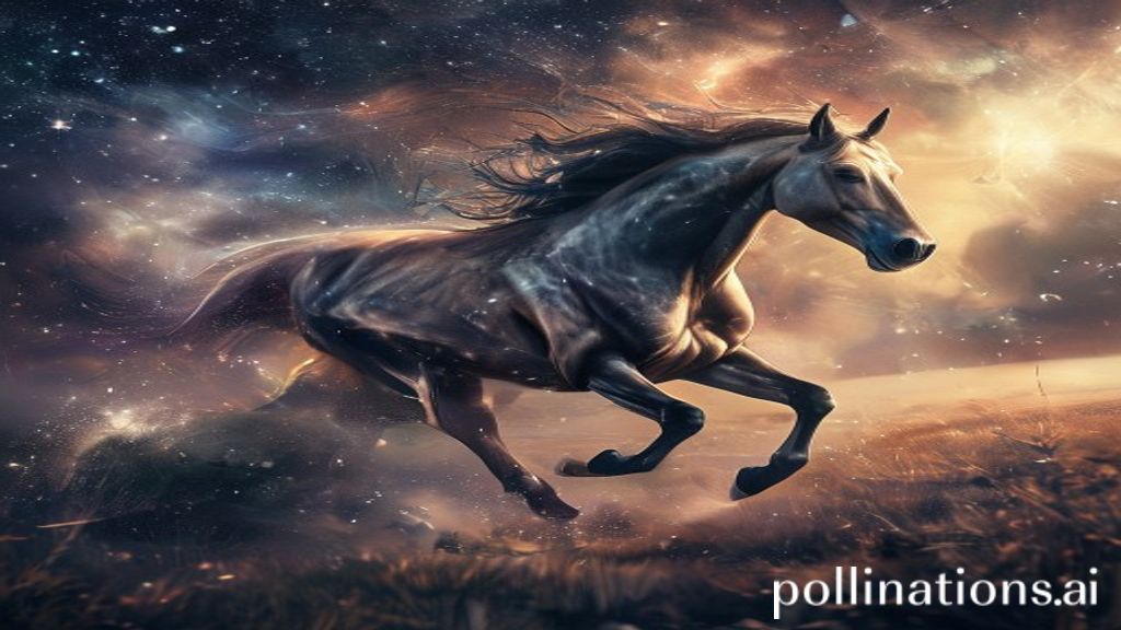 Hyperrealistic horse with a dynamic aura against a cosmic backdrop, representing freedom.