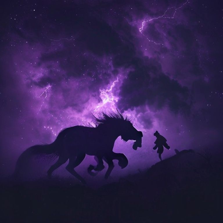 A symbolic image of the Horse zodiac sign, depicted as a free-spirited entity galloping through a cosmic scene with bright, flowing colors, representing its core need for freedom and adventure.