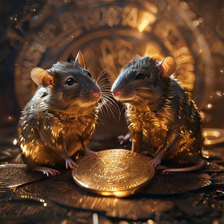 Rat and Rat Zodiac Compatibility Synergy A symbolic representation of two Rats in the Chinese zodiac, showcasing their compatible and harmonious energy.