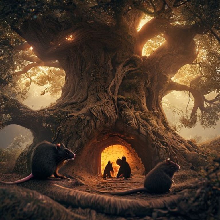 Rat and Rat Family Life A warm and inviting depiction of a Rat family's home, symbolizing love, security, and happiness.