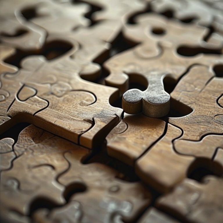 Imagen conceptual de un puzzle de madera con dos piezas de formas muy diferentes que simbolizan el desafío de compatibilidad entre la Rata y la Cabra.