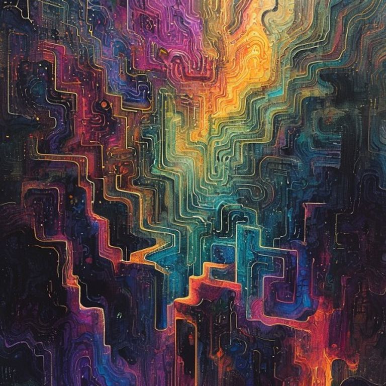 Concepto artístico de la terapia psicodélica, donde un laberinto mental se disuelve en luz, simbolizando la superación de la adicción.