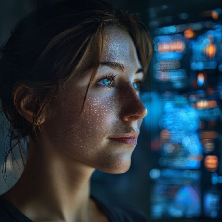 Un concepto visual de soberanía digital, donde un individuo tiene el control total sobre sus datos personales y su identidad en un entorno inteligente y conectado.