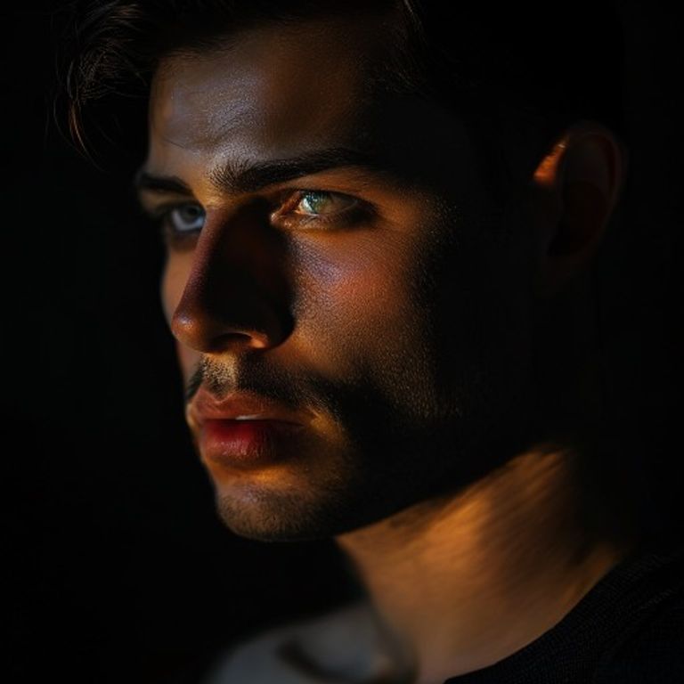 A portrait illustrating the concept of the shadow self, with a face half-lit and half in shadow, relevant to the Dragon's duality.