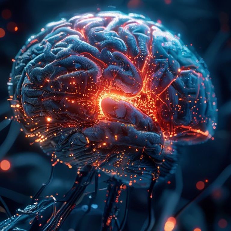 Ilustración detallada de un cerebro humano con circuitos neuronales iluminados, conectado a elementos digitales como smartphones y redes sociales, representando la neurociencia de la adicción digital.
