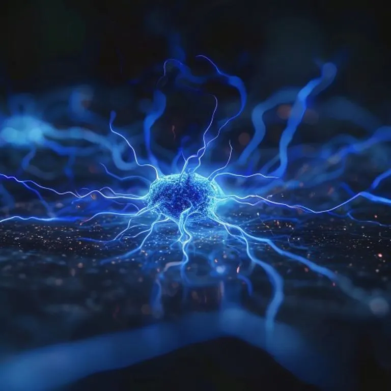 Una neurona abstracta emitiendo pulsos eléctricos, simbolizando las terapias de neuromodulación que actúan directamente sobre la actividad neuronal para tratar adicciones.