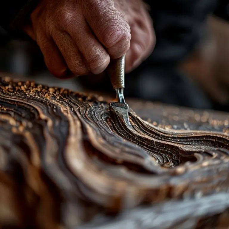 Manos de un artesano tallando meticulosamente una figura de dragón en madera, simbolizando la creatividad, paciencia y construcción a largo plazo del Dragón de Madera.