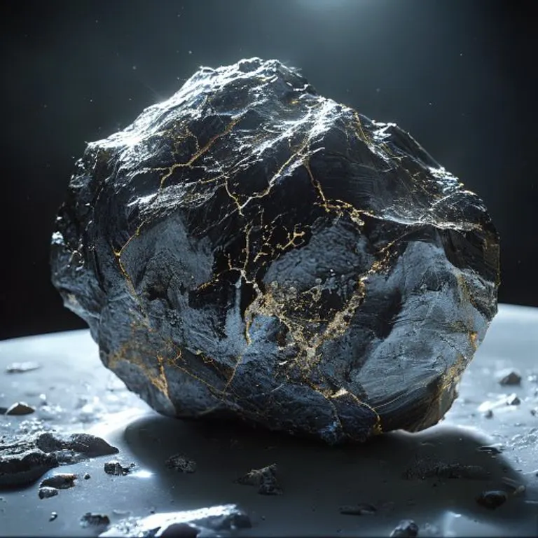 Representación artística de la minería de asteroides, extrayendo metales preciosos y agua de un asteroide en el espacio.