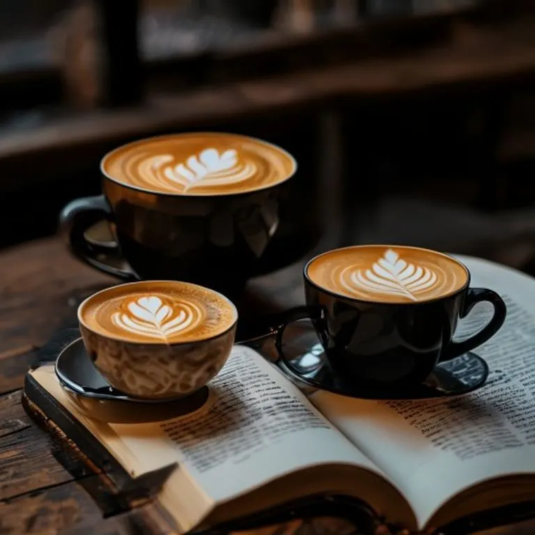 Escena de café que simboliza la conexión intelectual y la comunicación, con dos tazas de café y libros abiertos, clave en el amor para Géminis.