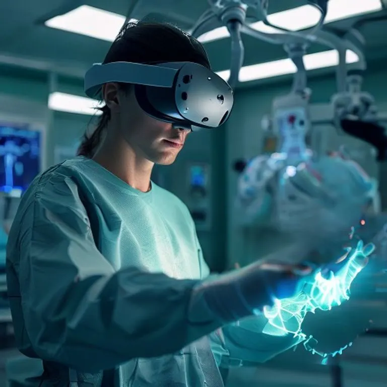 Estudiante de medicina practicando cirugía con simulador de realidad virtual