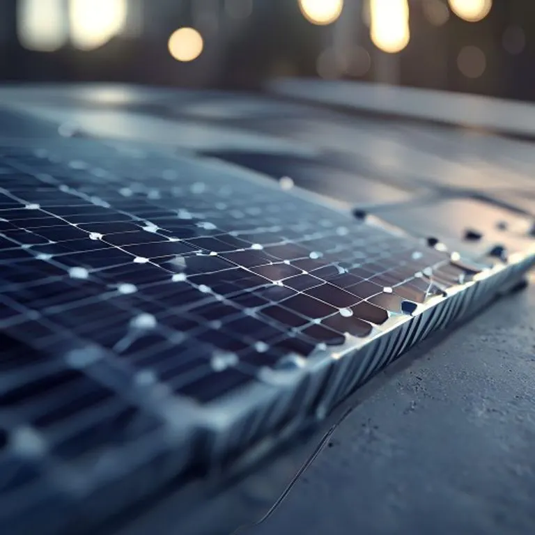 Primer plano de una célula solar de perovskita, destacando su estructura cristalina y su alta eficiencia en la conversión de energía solar.