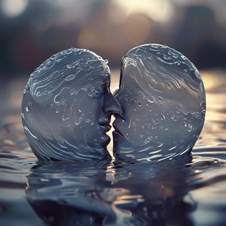Manos entrelazadas con reflejos de agua, simbolizando conexión emocional profunda.