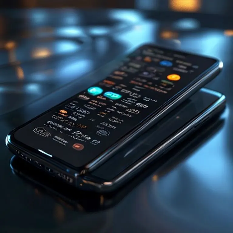 Un smartphone muestra la interfaz de una billetera digital con saldos de criptomonedas, sobre una mesa oscura, simbolizando la gestión segura de activos.
