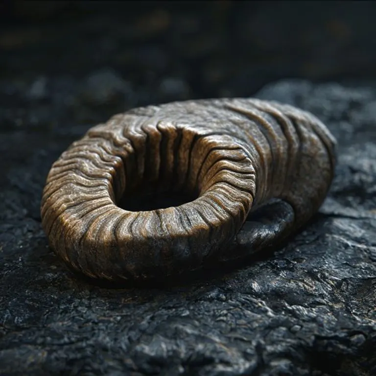 Polished ram horn on a stone surface, symbolizing the strength and determination of Aries.