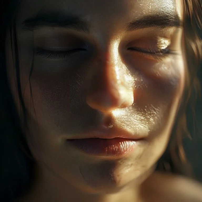 Primer plano de un rostro sereno y tranquilo, transmitiendo una profunda paz y claridad mental, simbolizando el impacto del minimalismo.