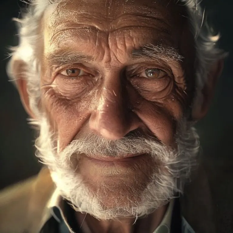 Representación serena de Dios Padre con mirada sabia y benevolente, rodeado de un aura de luz dorada, simbolizando su sabiduría infinita.