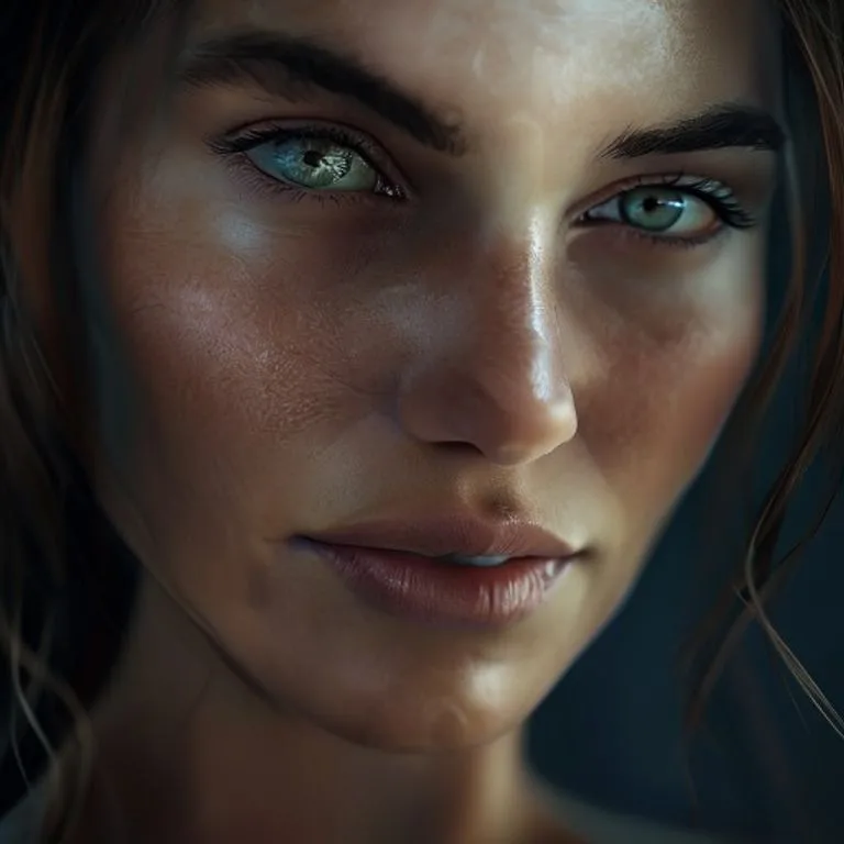 Retrato de una mujer con rasgos enigmáticos y mirada profunda, con un sutil diseño de serpiente integrado en su vestimenta o entorno, evocando sabiduría y misterio.