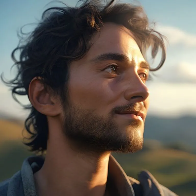 A close-up, contemplative portrait of a person with subtle serpentine features, conveying deep thought and introspection characteristic of the Earth Snake.