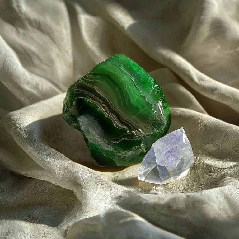 A smooth, polished green aventurine stone, known for its calming energy and ability to attract good fortune and emotional tranquility.