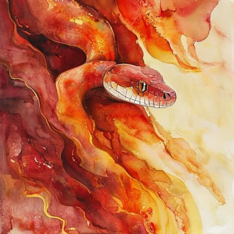 A macro shot of a single, glowing eye of a snake, rendered with warm, ethereal colors, suggesting deep intuition and profound understanding, set against a dark, mysterious background.